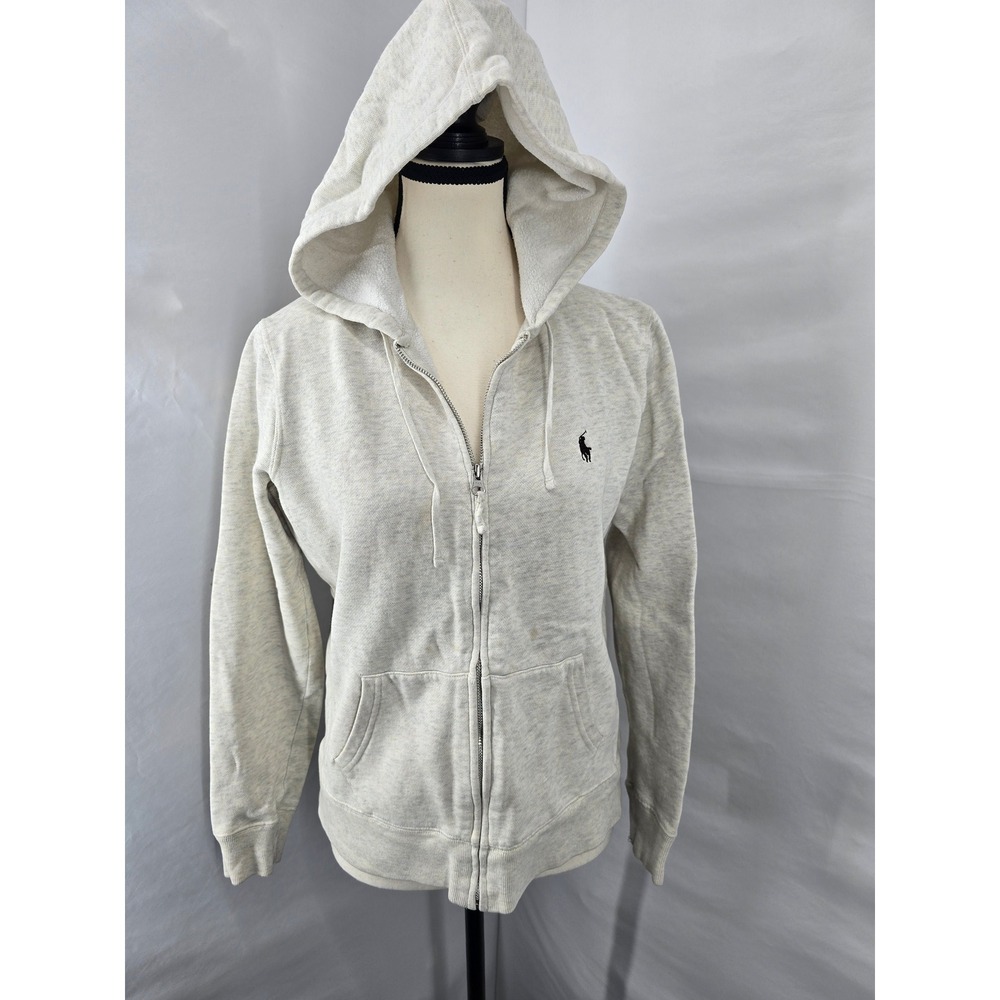 Ralph Lauren Sport Womens Grey Heather Full Zip Pony Logo Hoodie Size M 2389